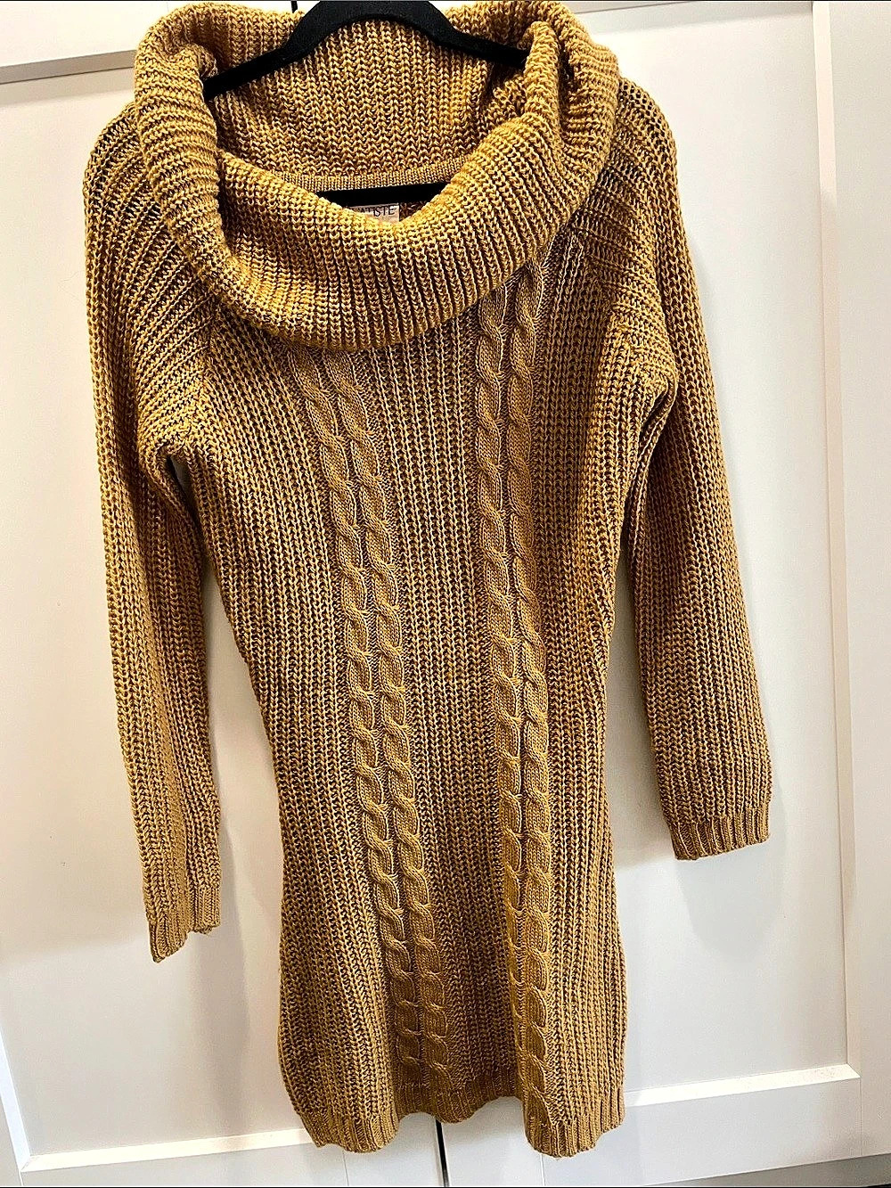 Cable Knit Cowl Neck Sweater in Brown Like New